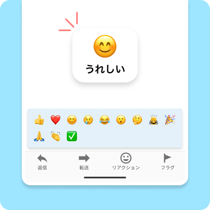 絵文字をタップして返信する画面